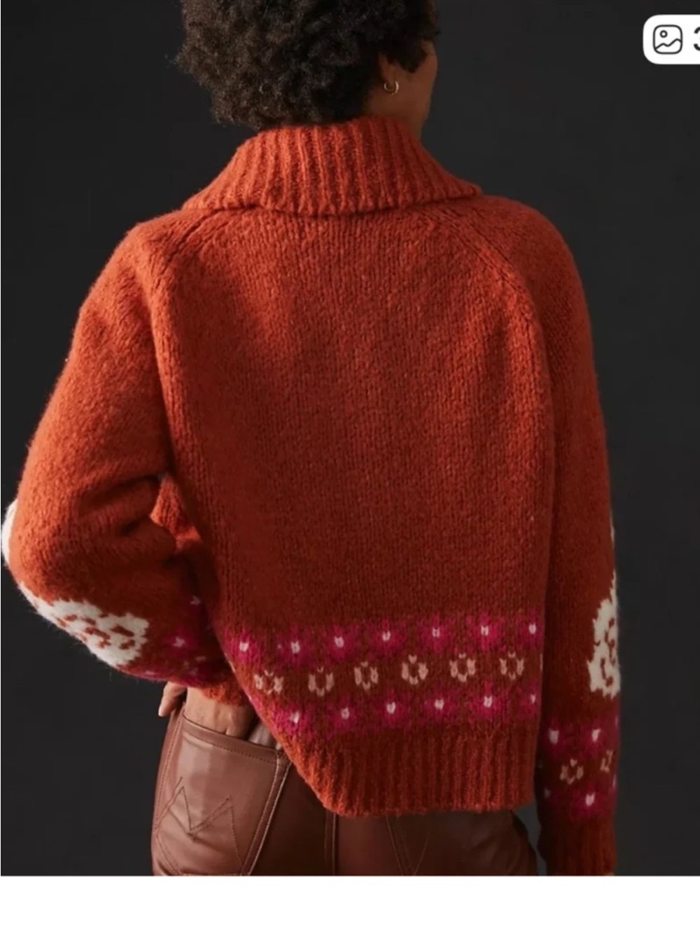 Anthropologie Swan Intarsia Zip Cardigan Rust Wool Blend Novelty Sweater Jacket - Picture 4 of 16
